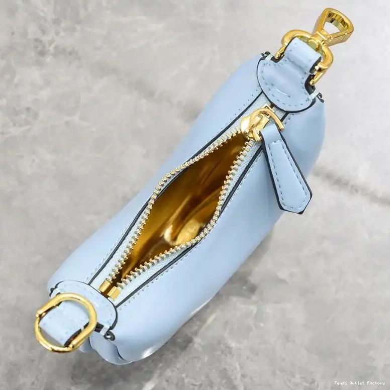 Affordable HOT Leather Hobo Fendi Nano Blue In Bag Calf Sky Fendigraphy 0605